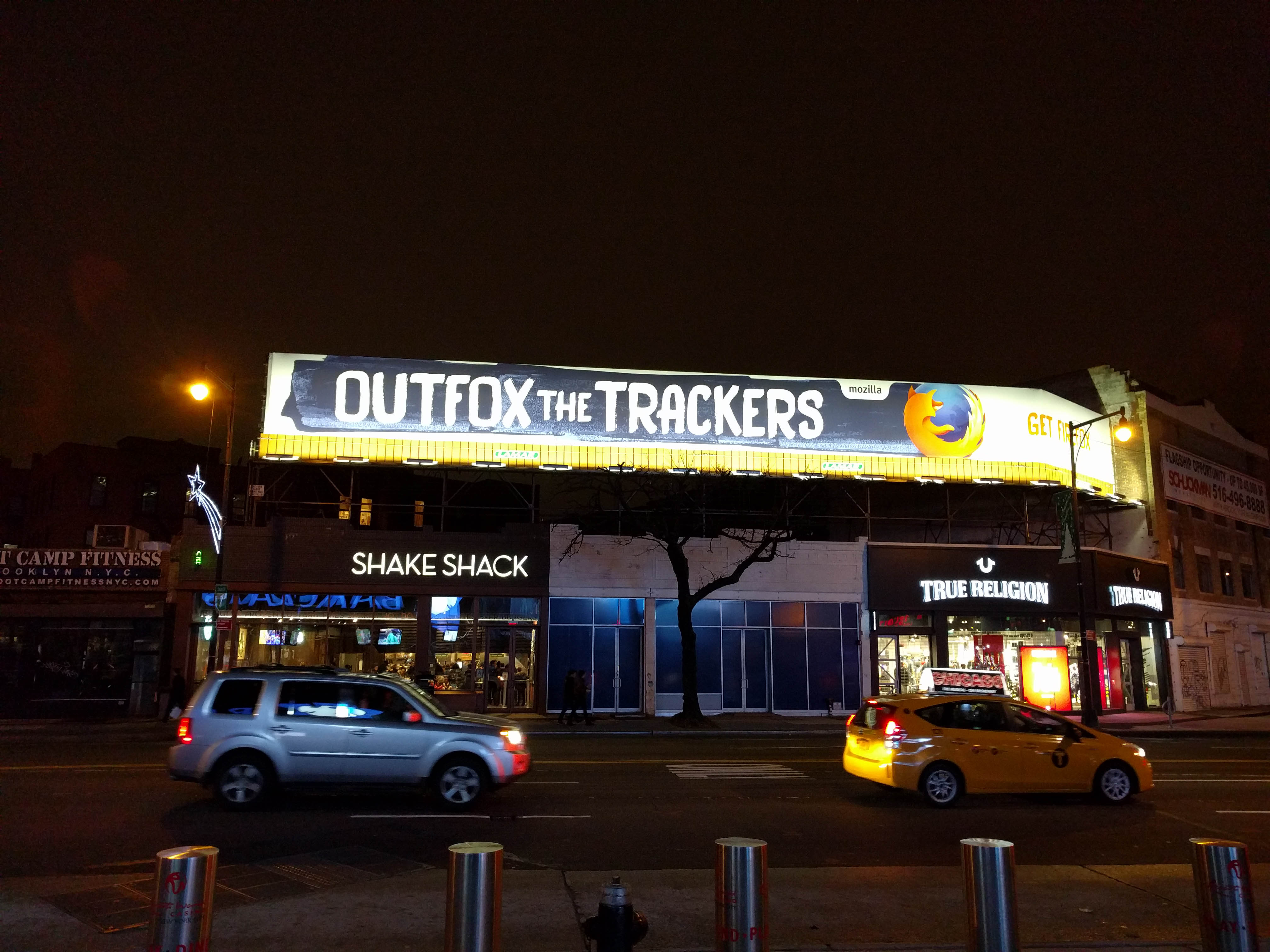 A billboard in New York City advertises the Firefox browser based on outwitting online tracking, November 2016.